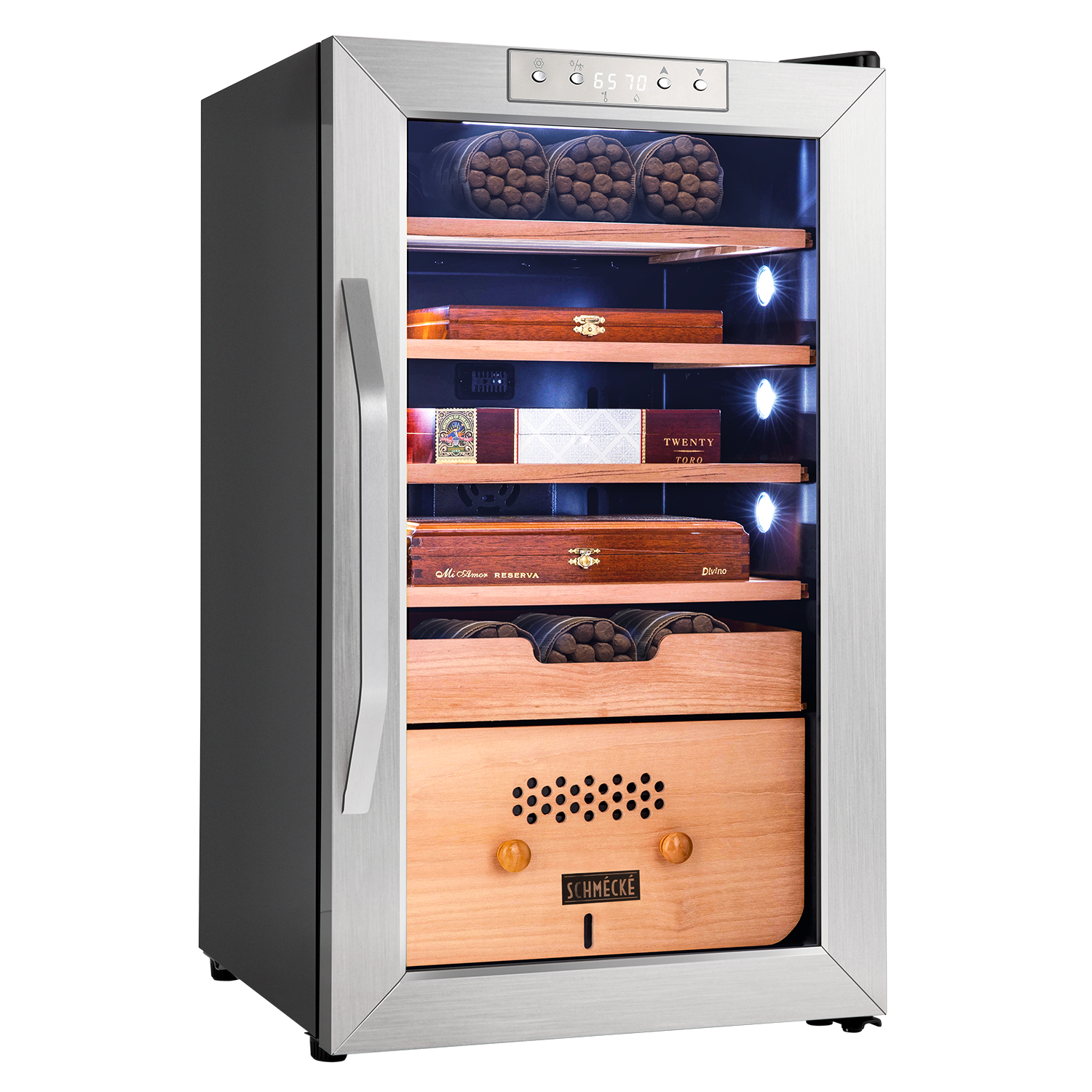 Placeret gardin symaskine 400 Cigar Cooler and Humidor with Spanish Cedar Shelves and Digital Co –  Schmecke