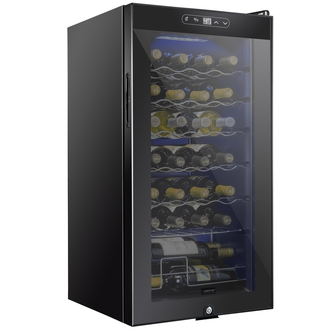 28 Bottle Freestanding Wine Cooler Refrigerator with Locking Door and Digital Temperature Control